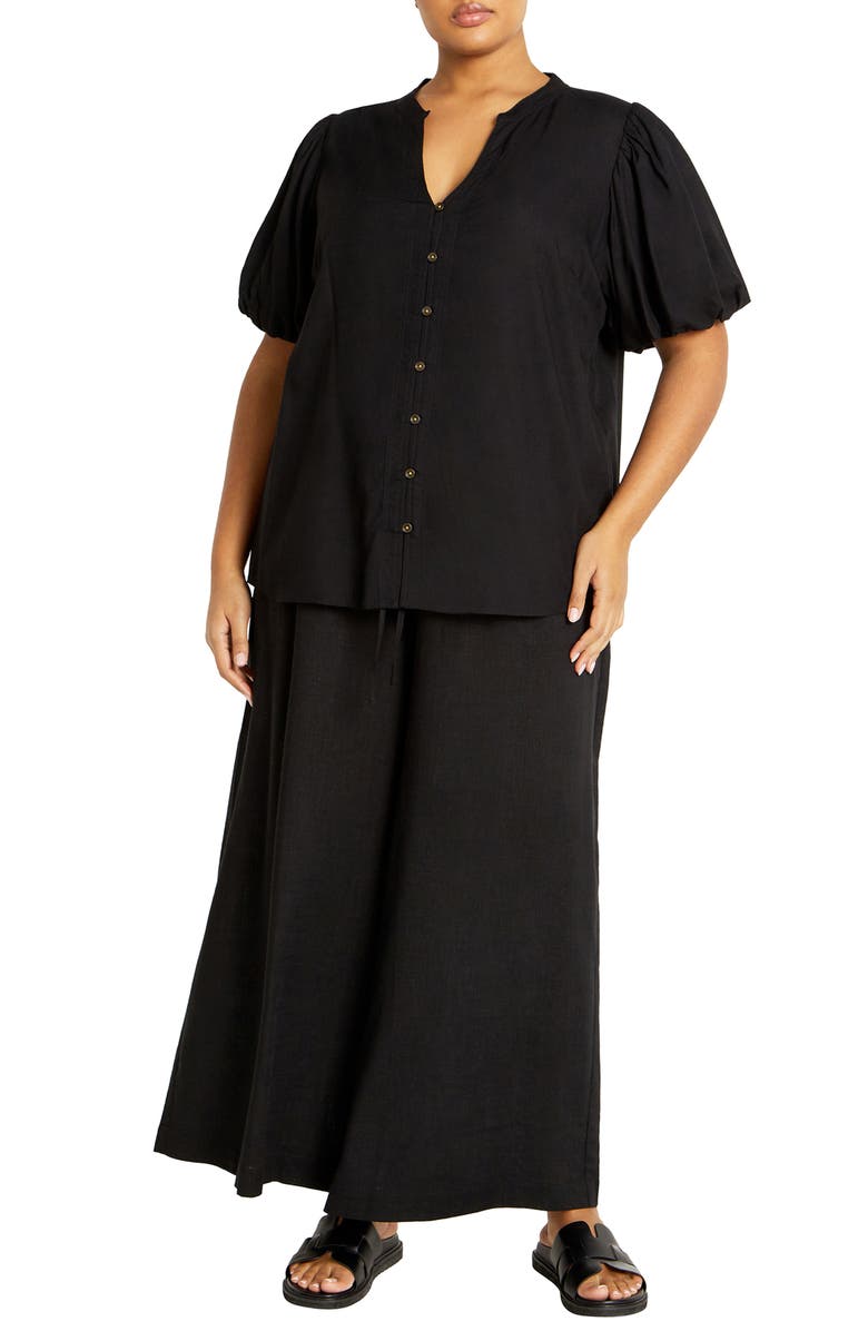 City Chic Georgia Short Sleeve Button Front Shirt, Alternate, color, Black