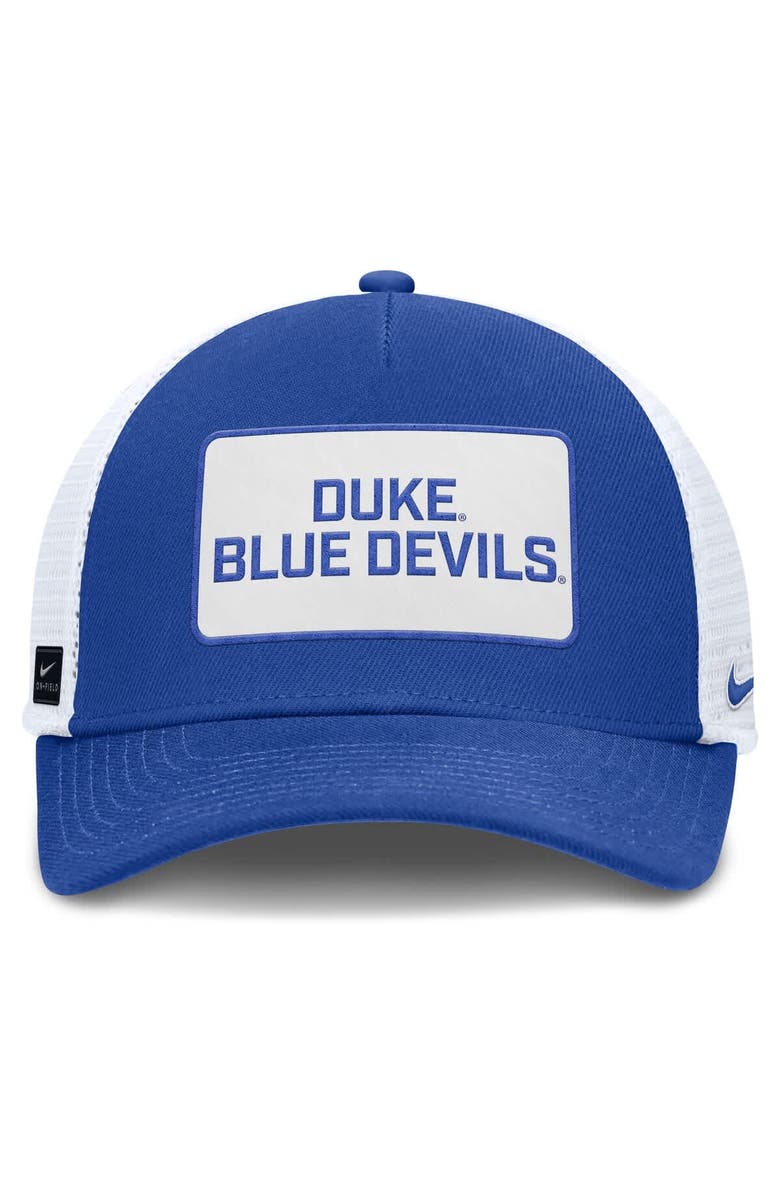 Nike Men's Nike Royal/White Duke Blue Devils 2025 On-Field Rise Patch Trucker Adjustable Hat, Alternate, color, Royal