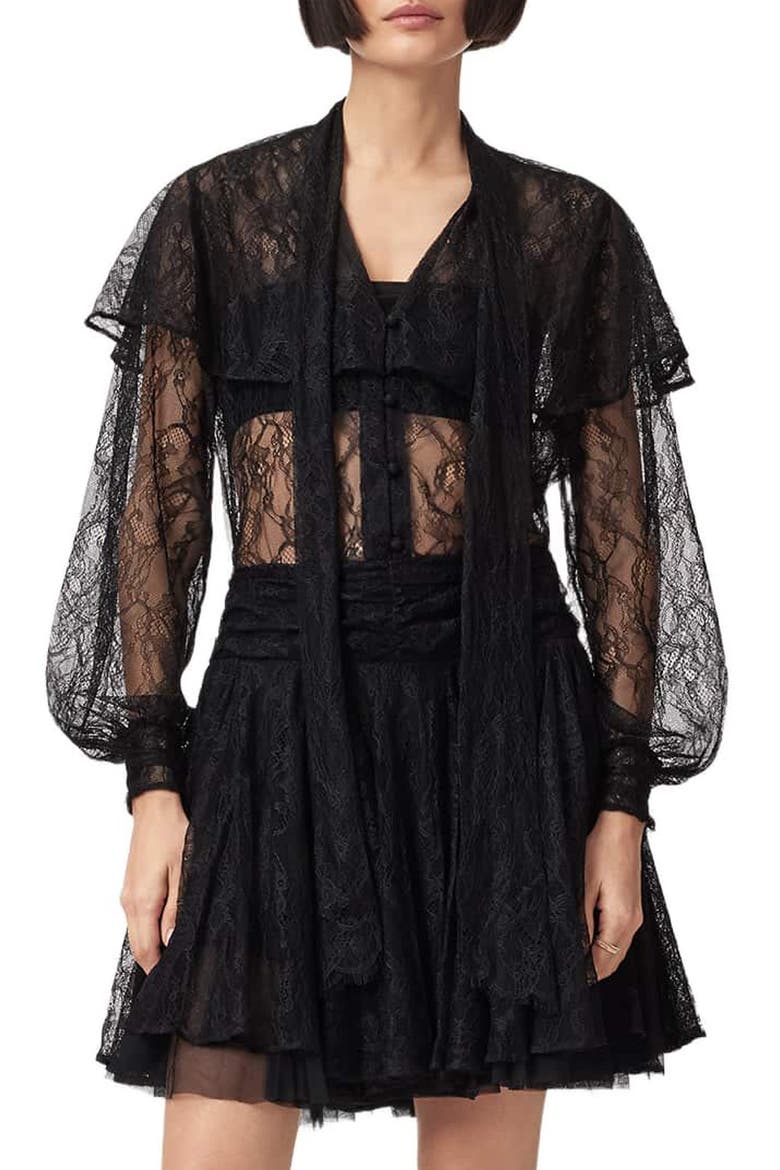 Athena Lace Button-Up Shirt, Main, color, BLACK