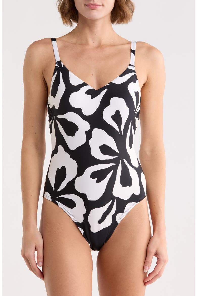 Tina Floral One-Piece Swimsuit, Main, color, BLACK