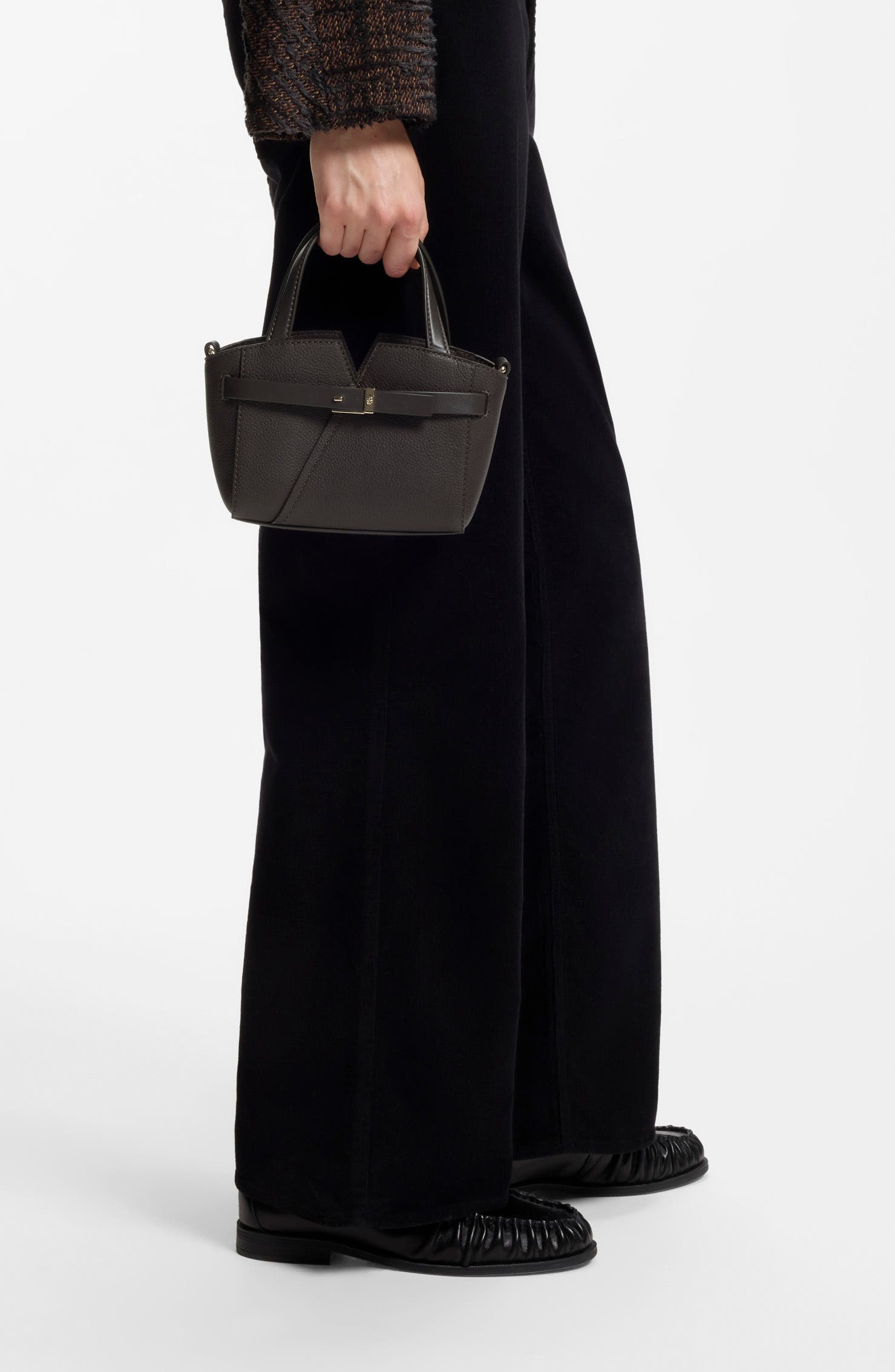 Revers Mini Leather Tote, Main, color, DARK BROWN