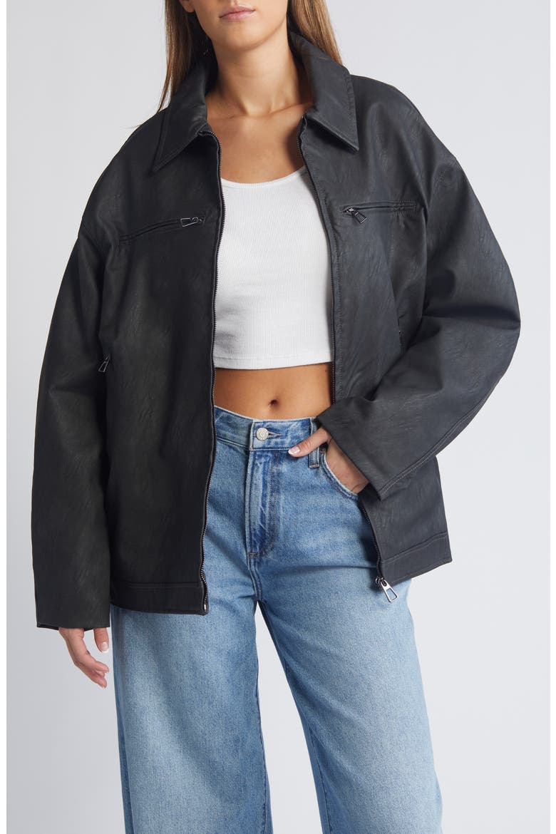 Oversize Faux Leather Jacket, Main, color, SLATE