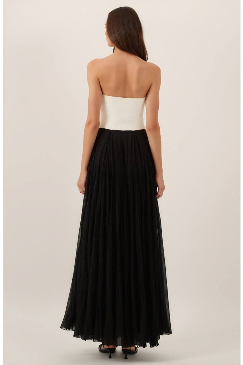 Strapless Gown with Tulle Skirt, Alternate, color, White / Black