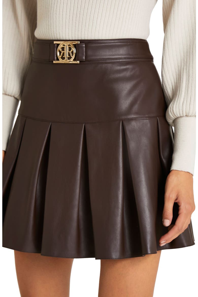 Faux Leather Tennis Skirt, Alternate, color, BROWNDARK