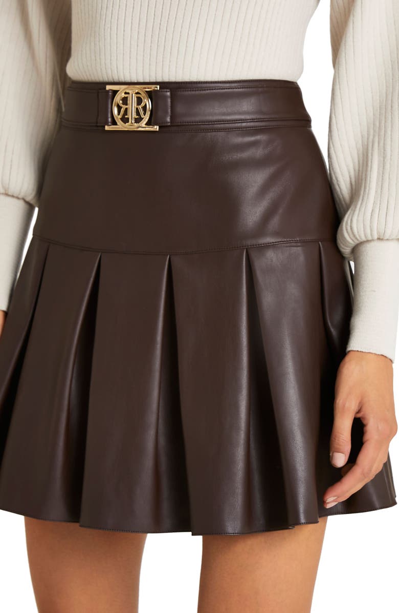 River Island Faux Leather Tennis Skirt, Alternate, color, 