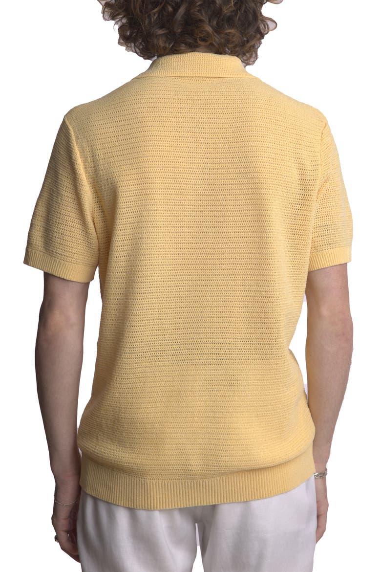 Open Knit Johnny Collar Polo, Alternate, color, LIGHT YELLOW CHENILLE