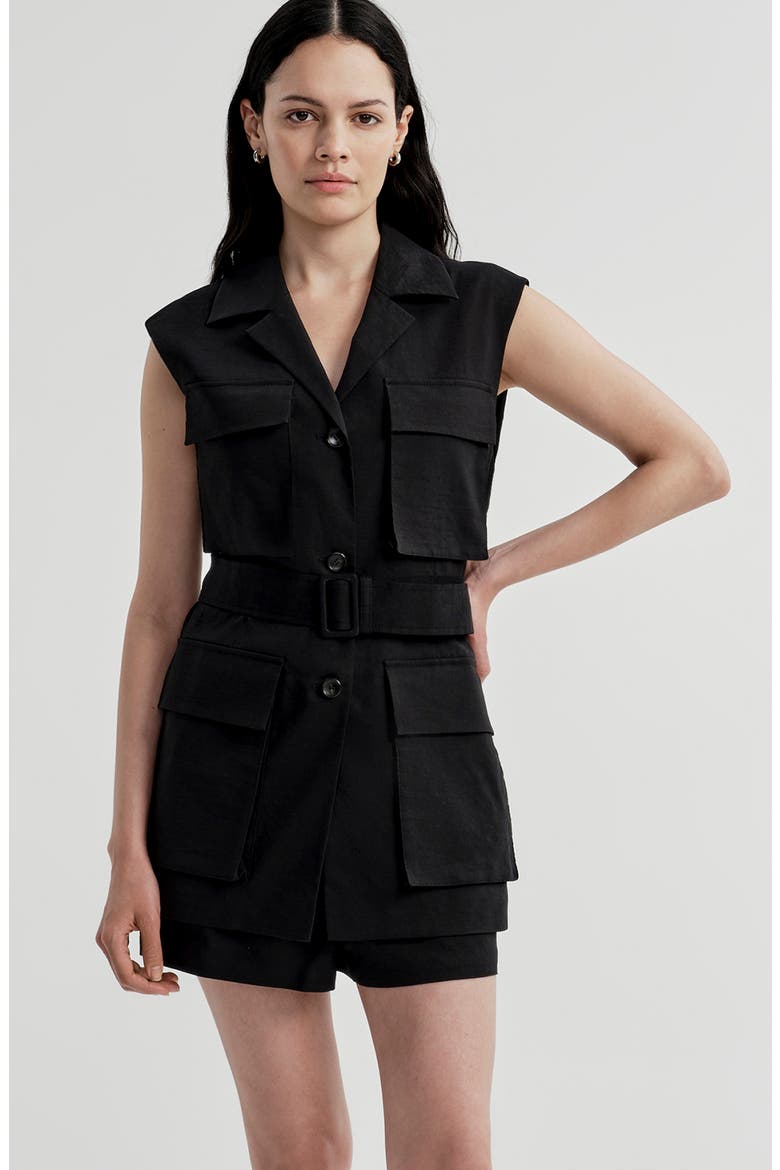 Cameron Linen Blend Belted Vest, Alternate, color, BLACK