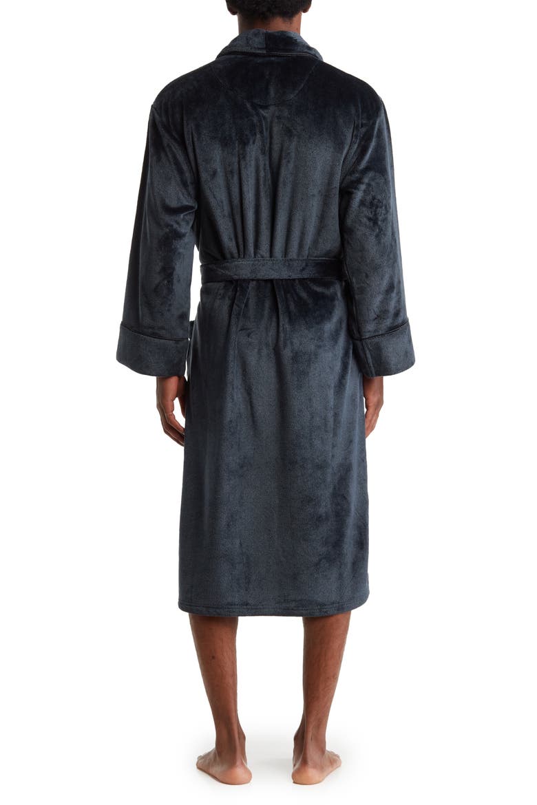 Plush Heathered Fleece Robe, Alternate, color, BLACK