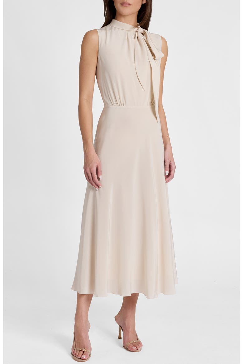 Petra Sleeveless Mock Neck Silk Midi Dress, Alternate, color, Beige