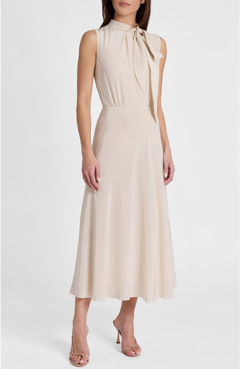 Santorelli Petra Sleeveless Mock Neck Silk Midi Dress, Alternate, color, Beige