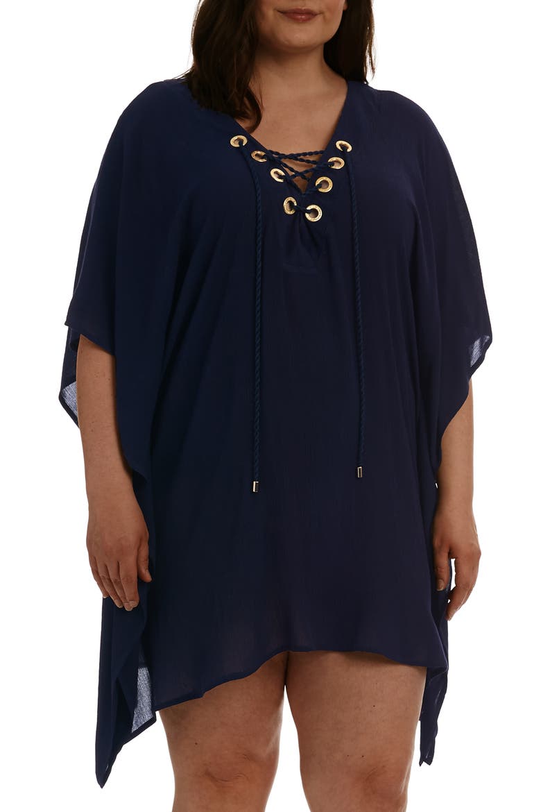 Apulia Lace-Up Caftan, Main, color, INDIGO