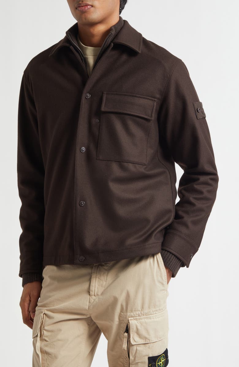 Stone Island Ghost Virgin Wool Blend Overshirt, Alternate, color, Dark Brown
