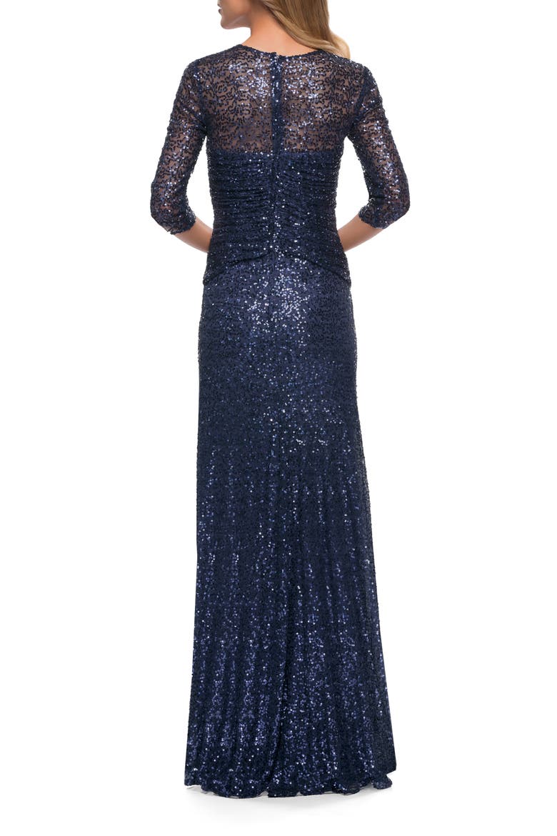 Sequin Evening Gown with Knot Detail on Front, Alternate, color, Navy