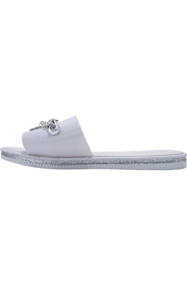 bebe Chain Charm Slide Sandal, Alternate, color, Metallic Silver