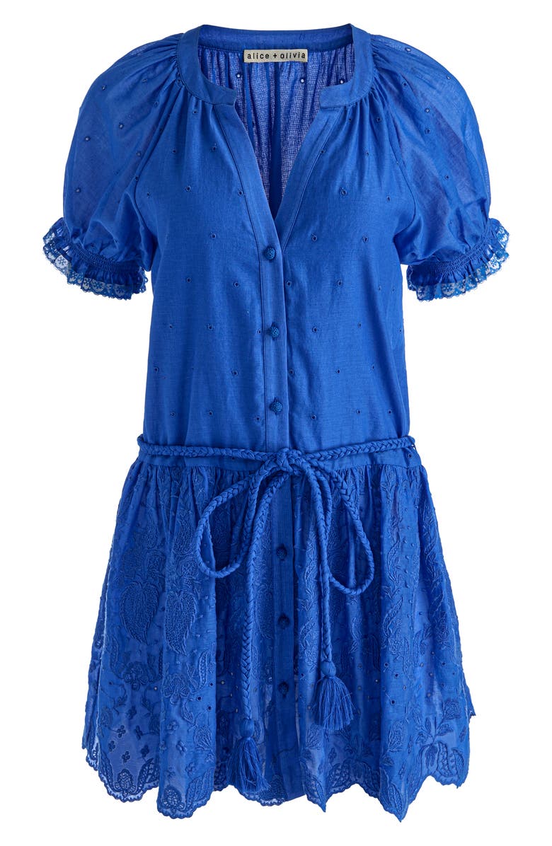 Alice + Olivia Thalia Cotton Puff Sleeve Minidress, Alternate, color, Blue Iris