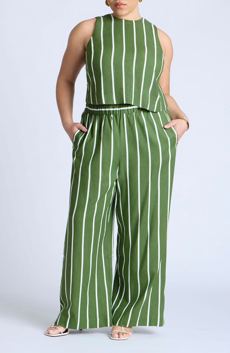 ELOQUII Stripe Sleeveless Linen Blend Top, Alternate, color, 