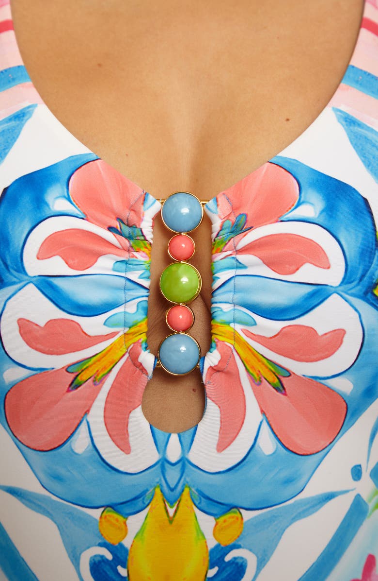 Becca Mijas Beaded Cutout One-Piece Swimsuit, Alternate, color, 