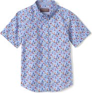 Johnston & Murphy Kids' Sailboat Print Short Sleeve Button-Down Shirt