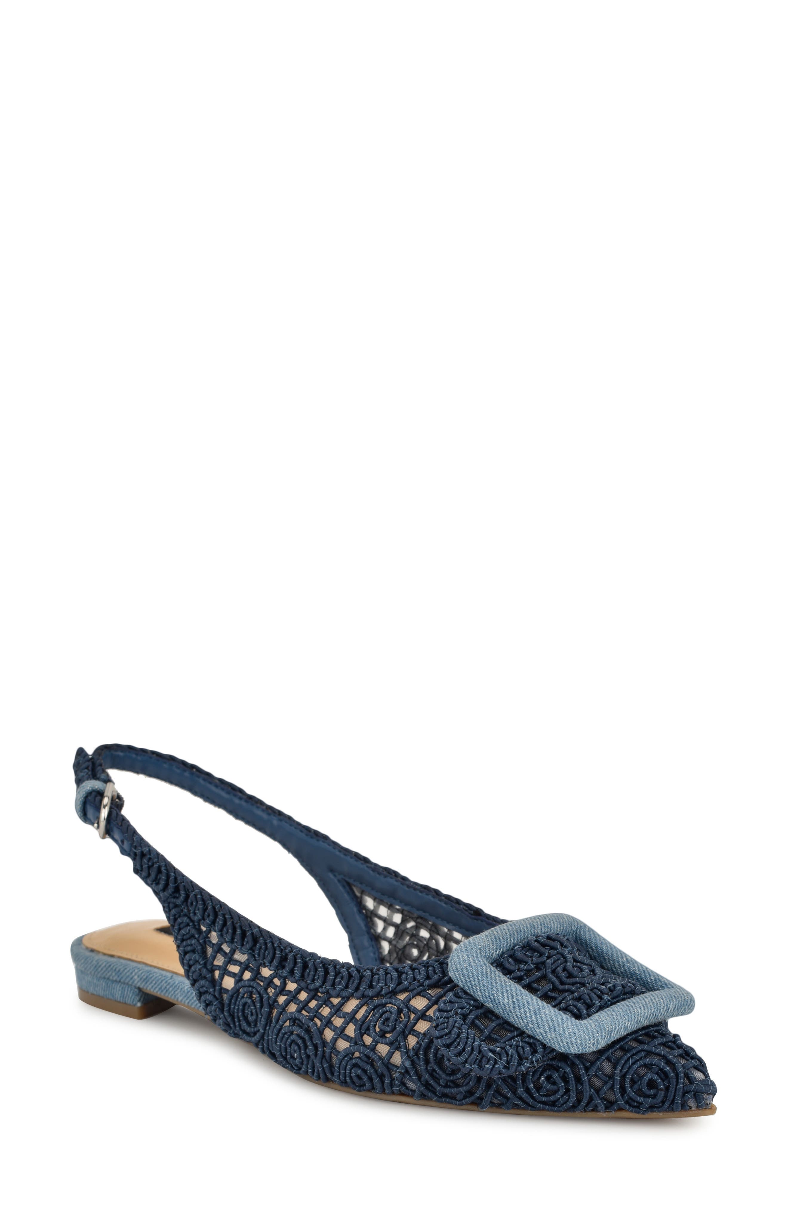 Nine West Jasser Pointed Toe Slingback Flat, Main, color, Light Blue