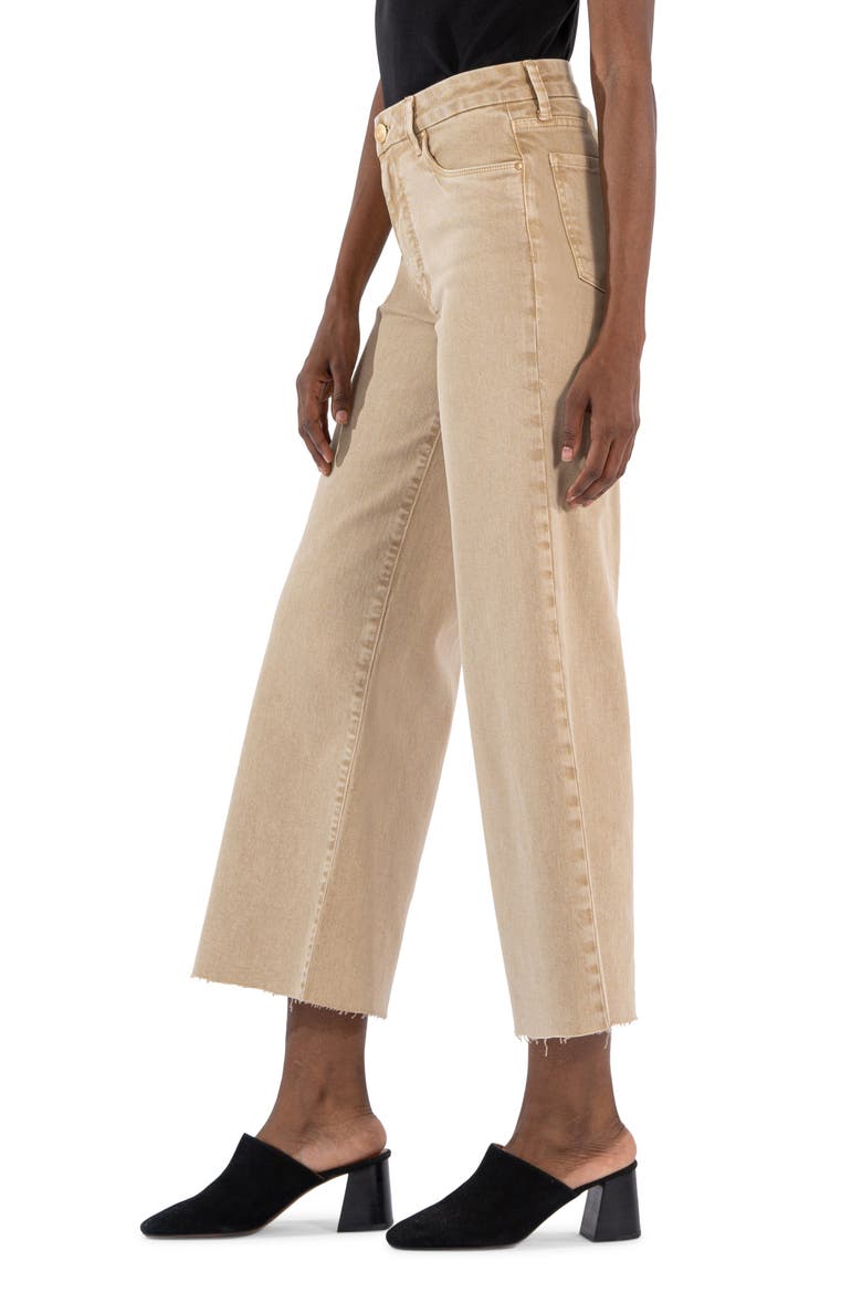 Meg Fab Ab High Waist Raw Hem Ankle Wide Leg Jeans, Alternate, color, BISCUIT