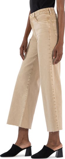 Meg Fab Ab Raw Hem High Waist Ankle Wide Leg Jeans