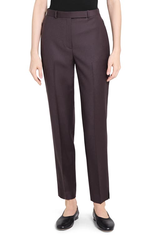 Theory High Waist Taper Leg Virgin Wool Pants In Brown