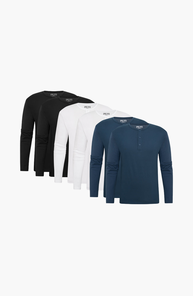 EPIC FITS Long Sleeve Henley, Main, color, Black / White / Slate Blue