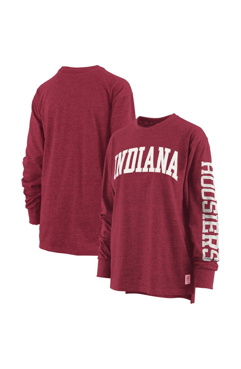 PRESSBOX Women's Pressbox Heathered Crimson Indiana Hoosiers Two-Hit Canyon Long Sleeve T-Shirt, Main, color, Crimson