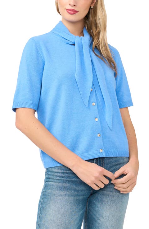 Tie Neck Short Sleeve Cardigan