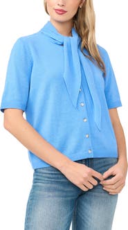 CeCe Tie Neck Short Sleeve Cardigan