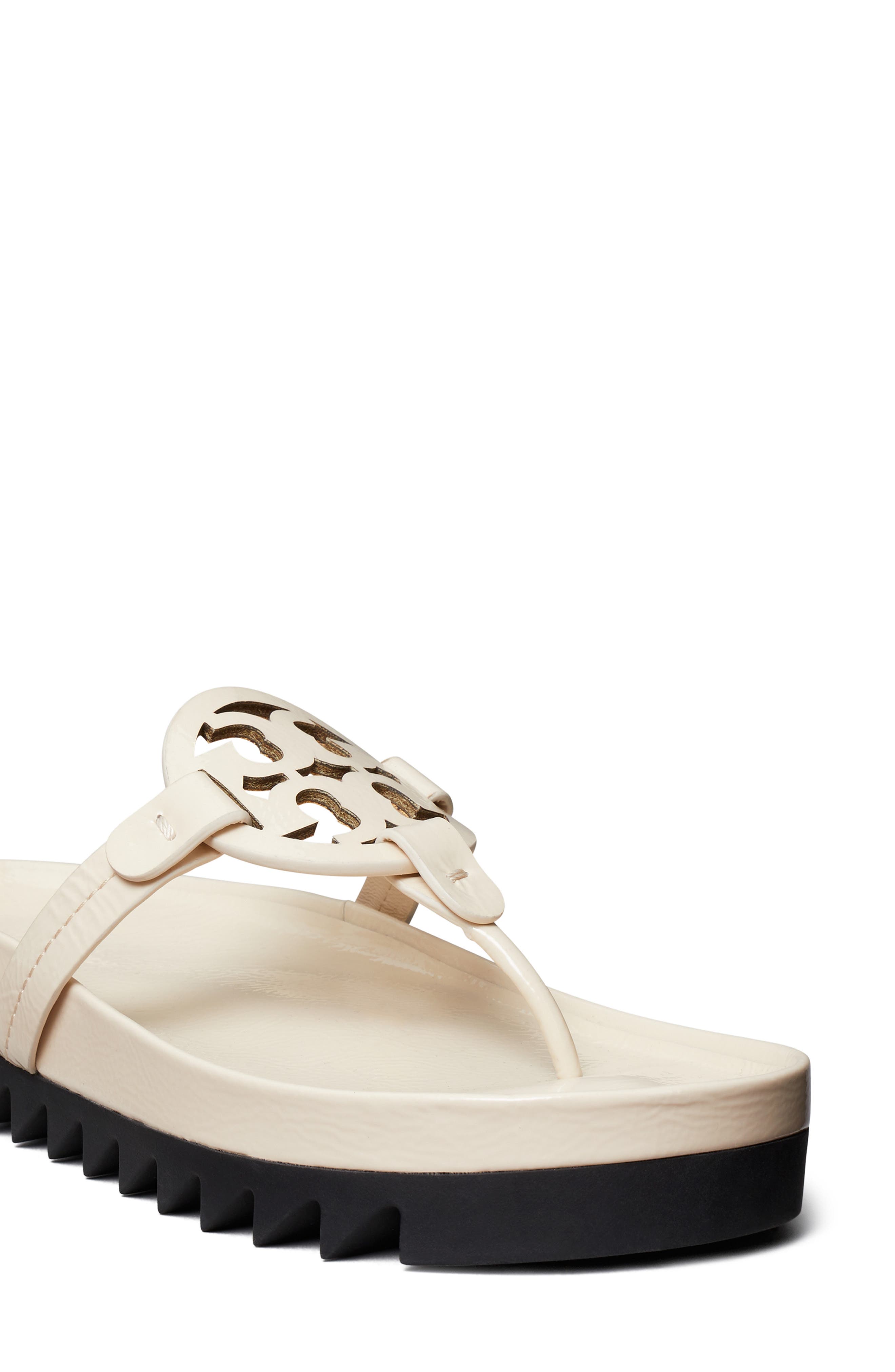 Tory Burch Miller Cloud Lug Sandal, Alternate, color, New Cream / Perfect Black