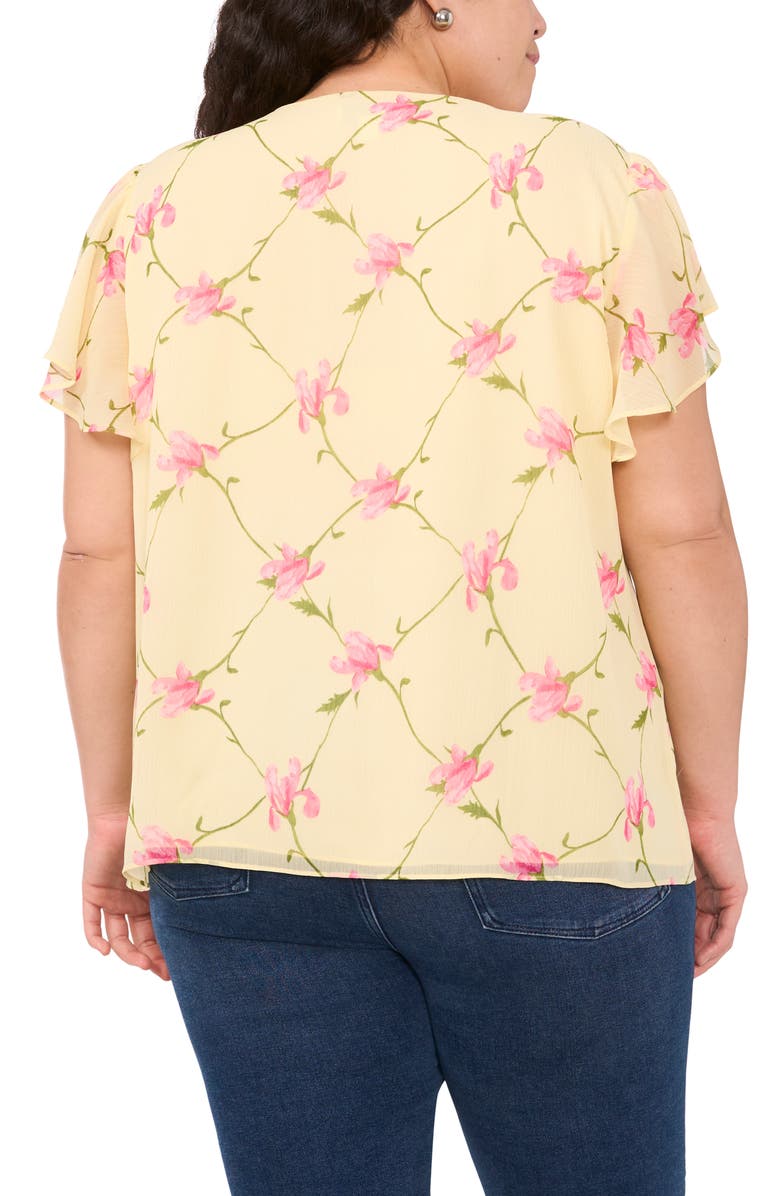 CeCe Floral Print Ruffle Top, Alternate, color, Lemon Drop