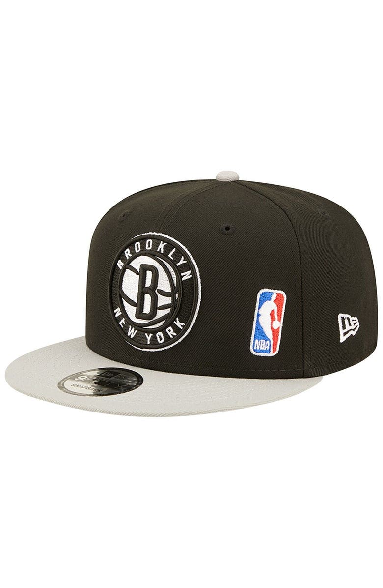 New Era Men's New Era Black/Gray Brooklyn Nets Back Letter Arch 9FIFTY Snapback Hat, Main, color,