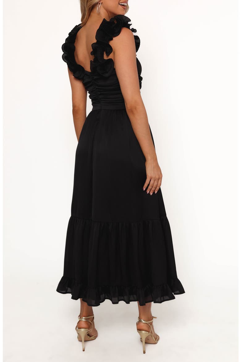 Inca Ruffle Strap Midi Dress, Alternate, color, BLACK