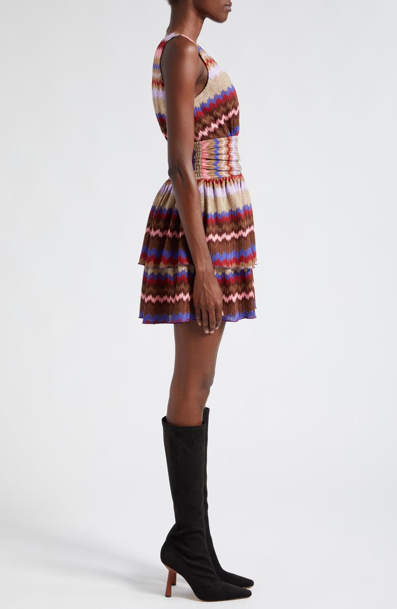 Ramy Brook Laura Metallic Stripe Tiered Minidress, Alternate, color, Chevron Holiday Knit