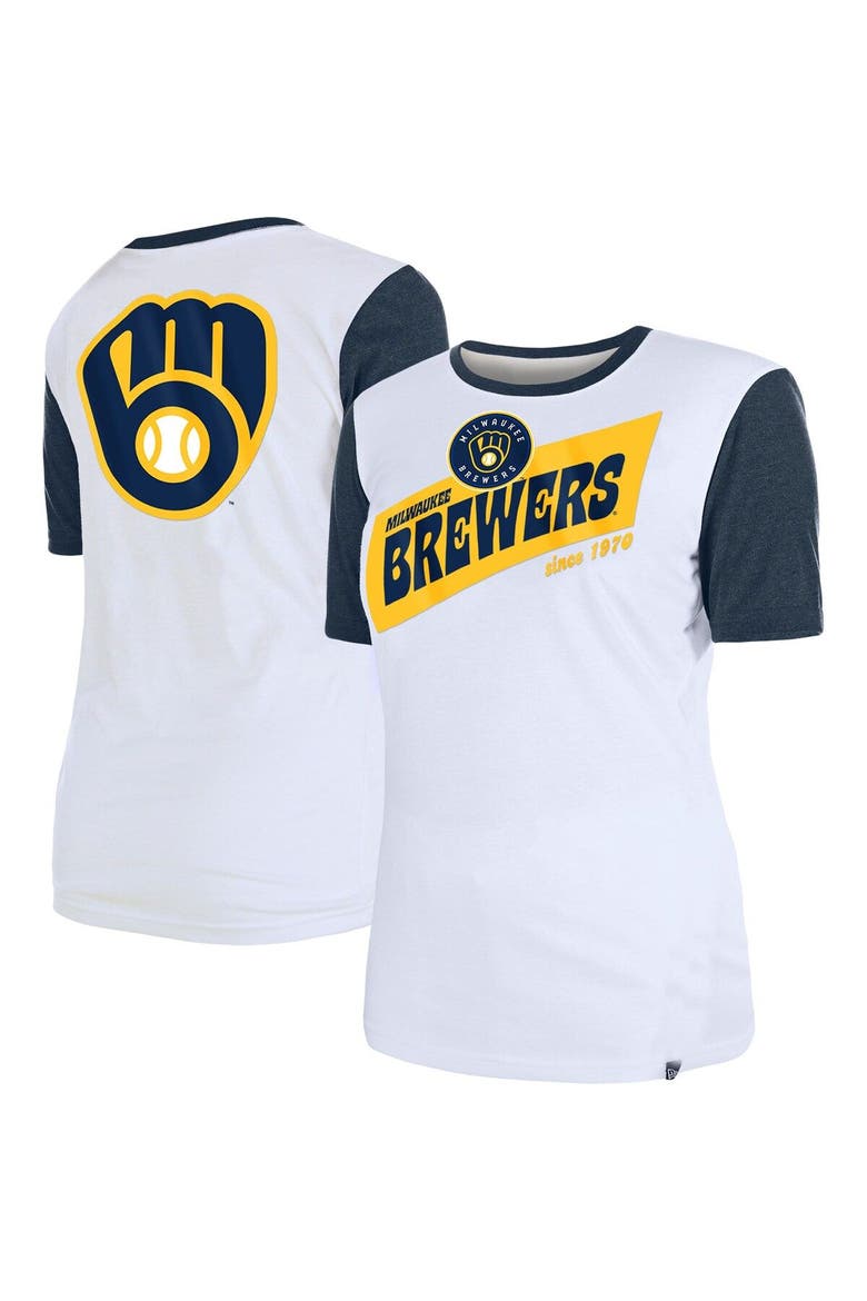 Women's New Era White Milwaukee Brewers Colorblock T-Shirt, Main, color, White