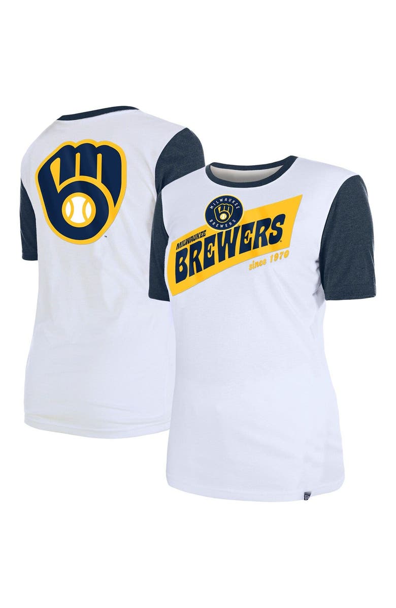 New Era Women's New Era White Milwaukee Brewers Colorblock T-Shirt, Main, color, 