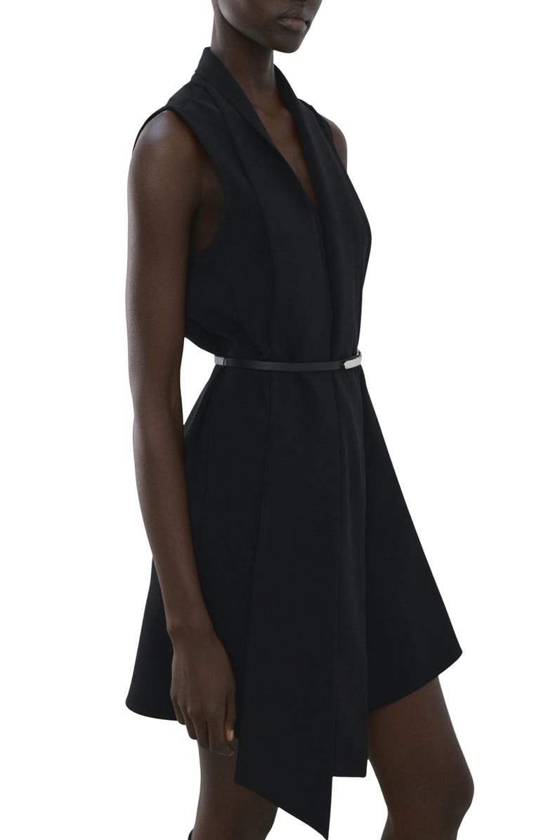 MANGO Scarf Neck Belted Minidress, Main, color, Black