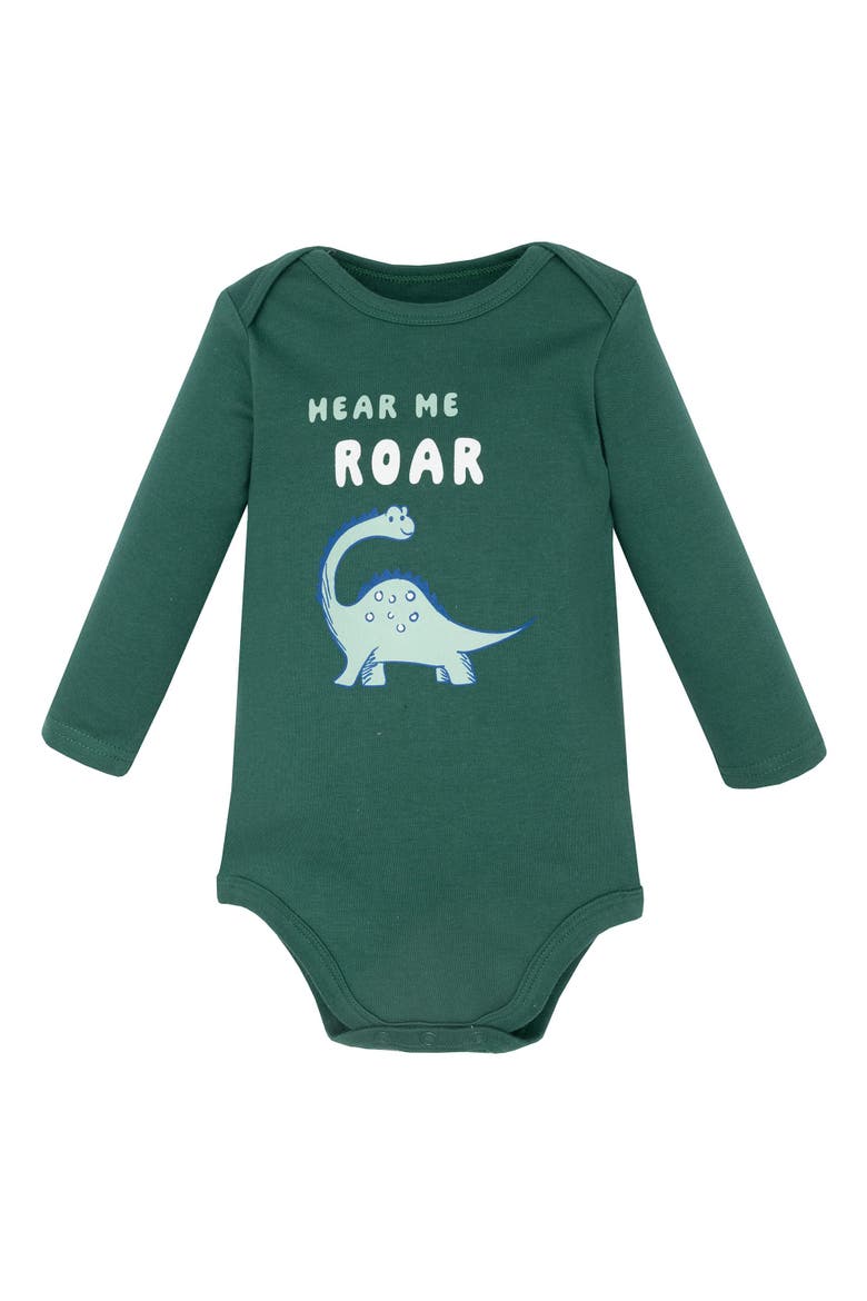 Cotton Long-sleeve Bodysuit Three-piece Set, Alternate, color, Hear Me Roar Dino