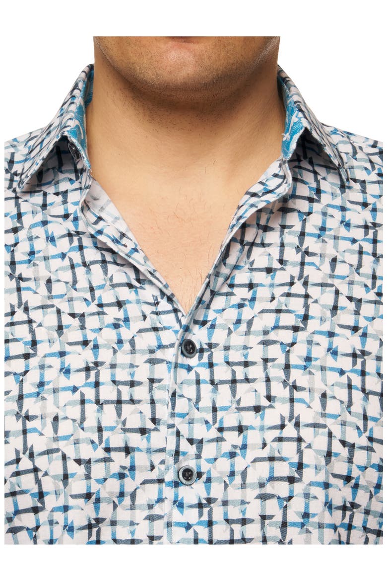 Kerberos Geo Print Button-Up Shirt, Alternate, color, TEAL