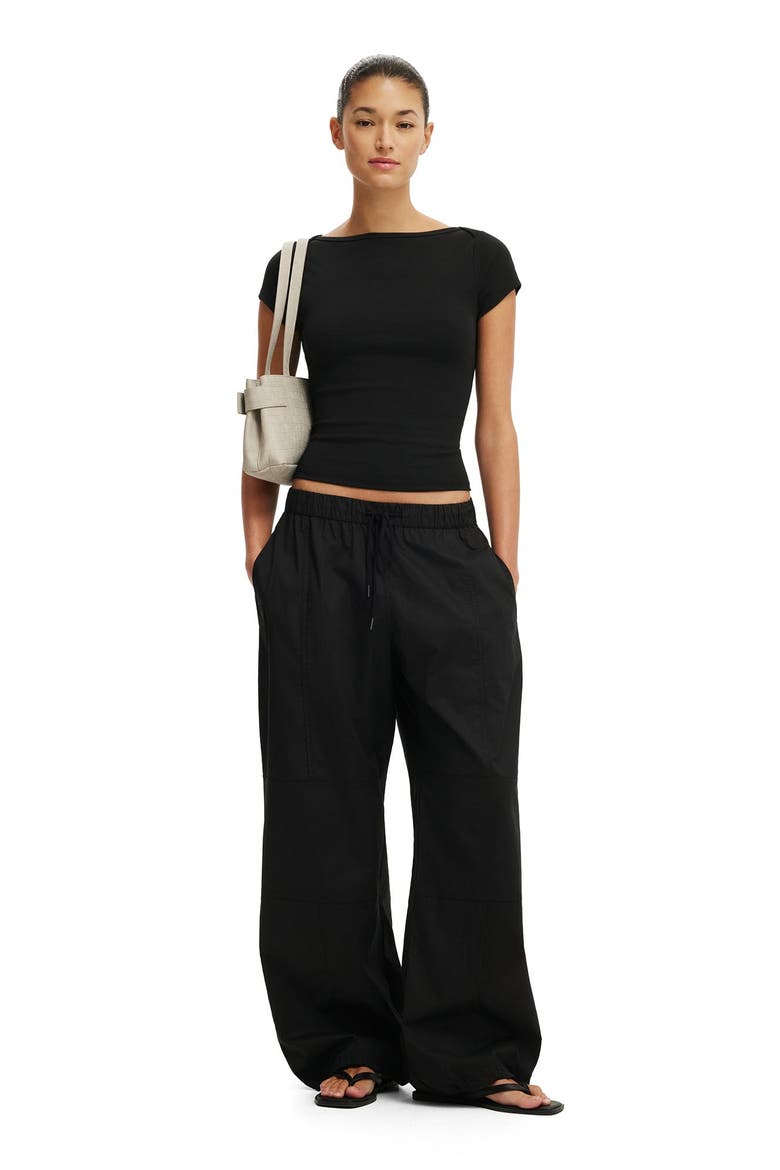 Women's Boatneck Cap Sleeve Tee, Alternate, color, Black