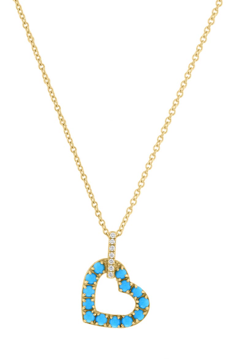 Diamond & Turquoise Heart Pendant Necklace, Alternate, color, BLUE