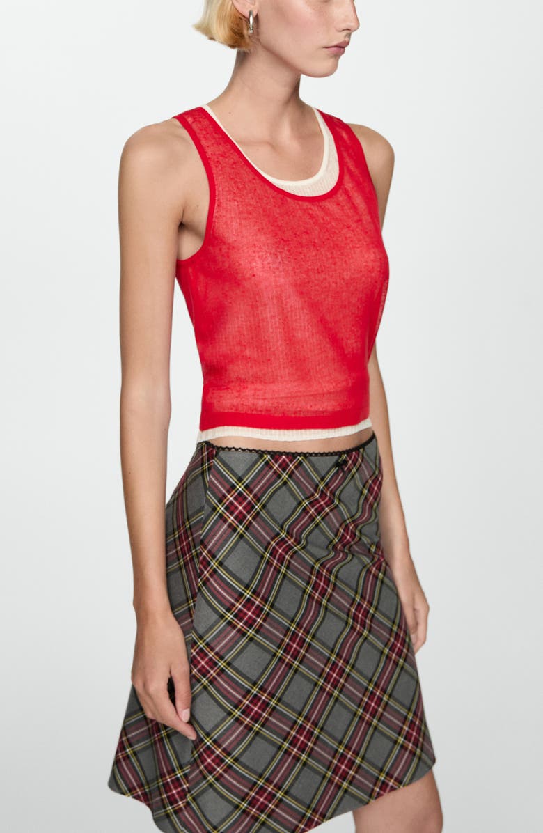 MANGO Check Lace Trim Skirt, Alternate, color, 