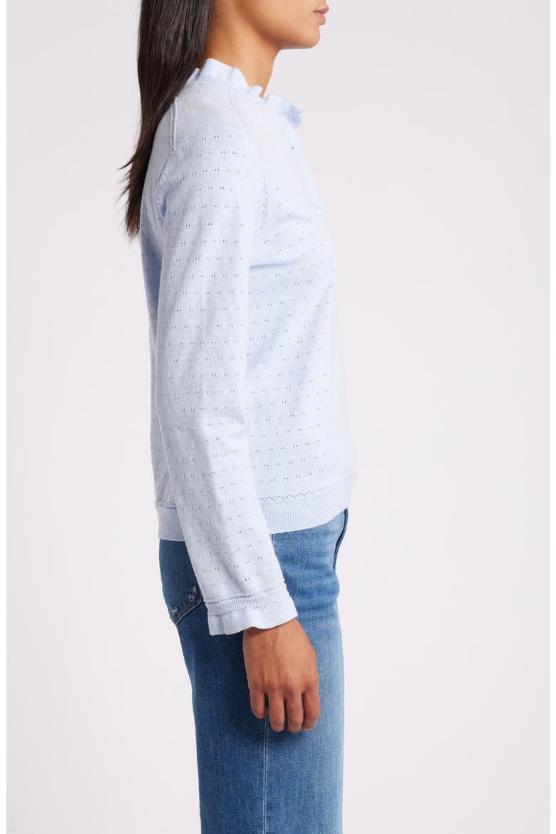 Ruffle Pointelle Sweater, Alternate, color, HEATHER LIGHT BLUE