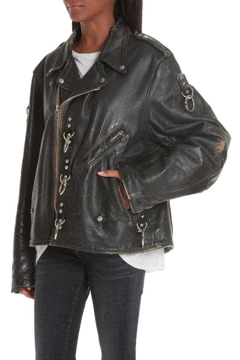 Refurbished Leather Moto Jacket, Alternate, color, BLACK