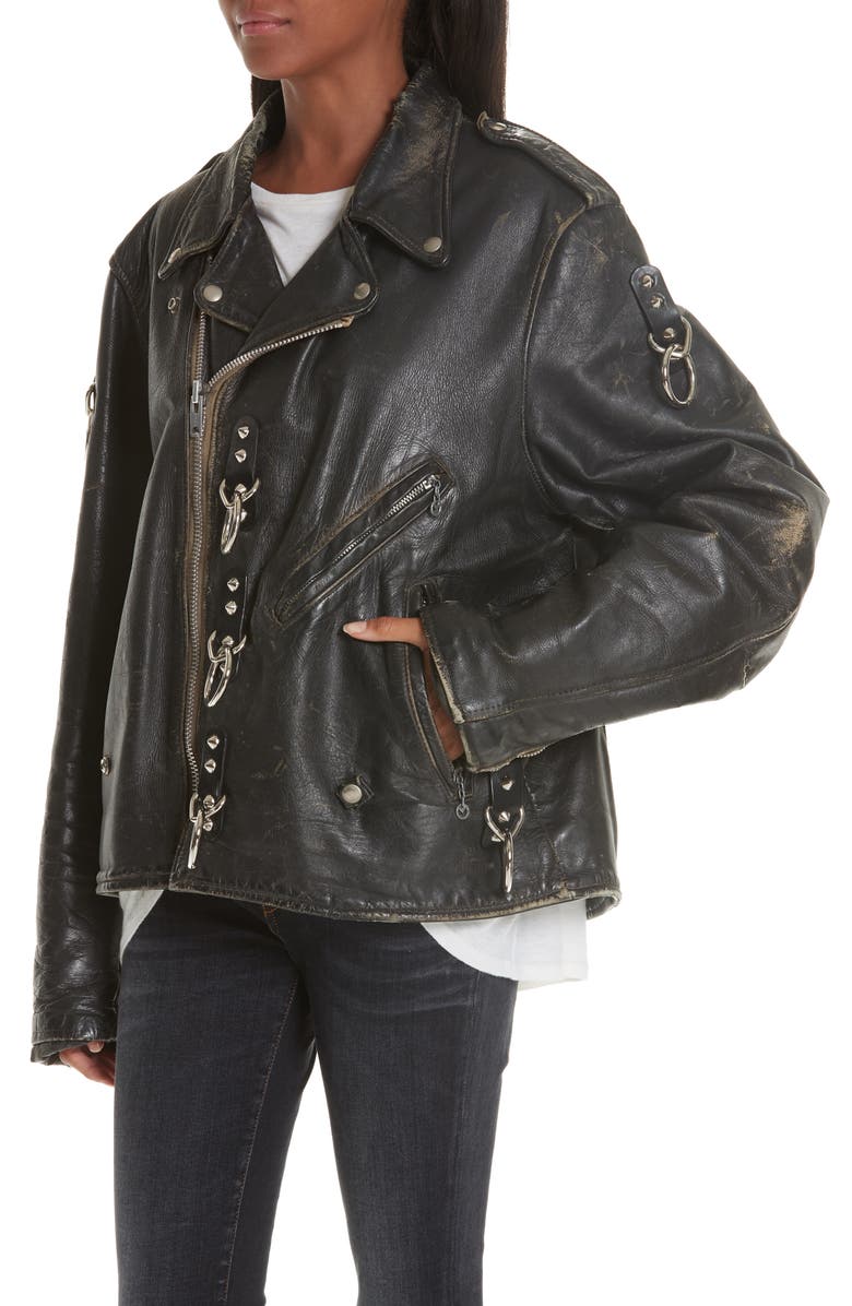 R13 Refurbished Leather Moto Jacket, Alternate, color, 