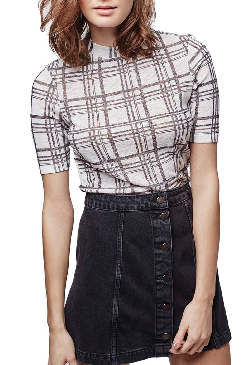 Check Mock Neck Tee, Main, color, GREY