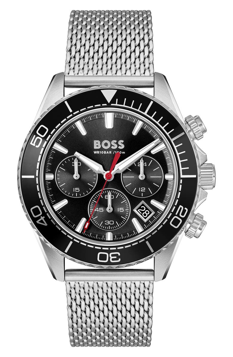 BOSS Sealiner Chronograph Mesh Strap Watch, 44mm, Main, color, 