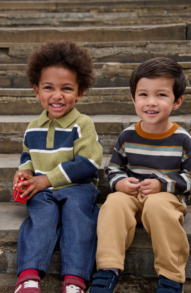 NEXT Kids' Stripe Crewneck Shirt & Sweatpants Set, Alternate, color, Charcoal Grey