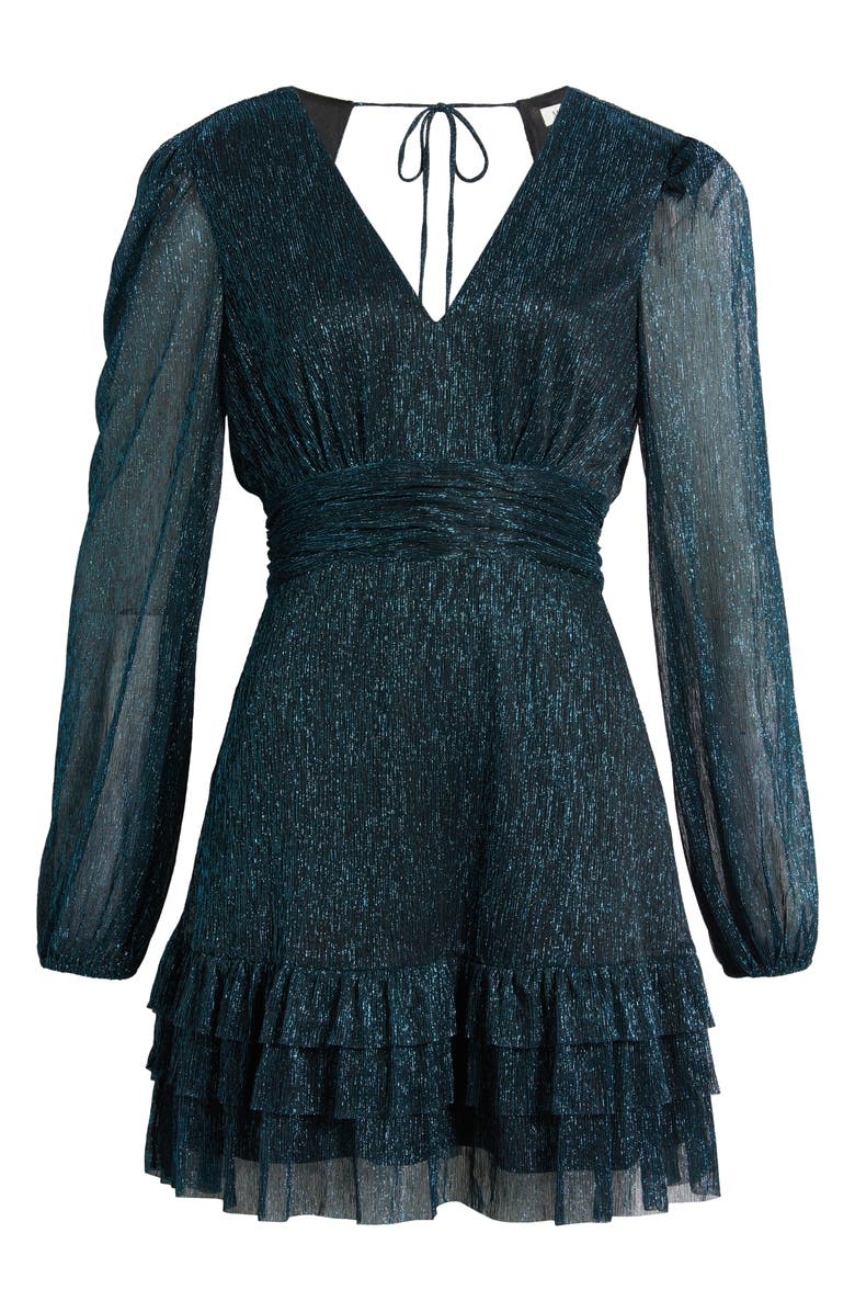 Mila Mae Metallic Long Sleeve Open Back Minidress, Alternate, color, Teal